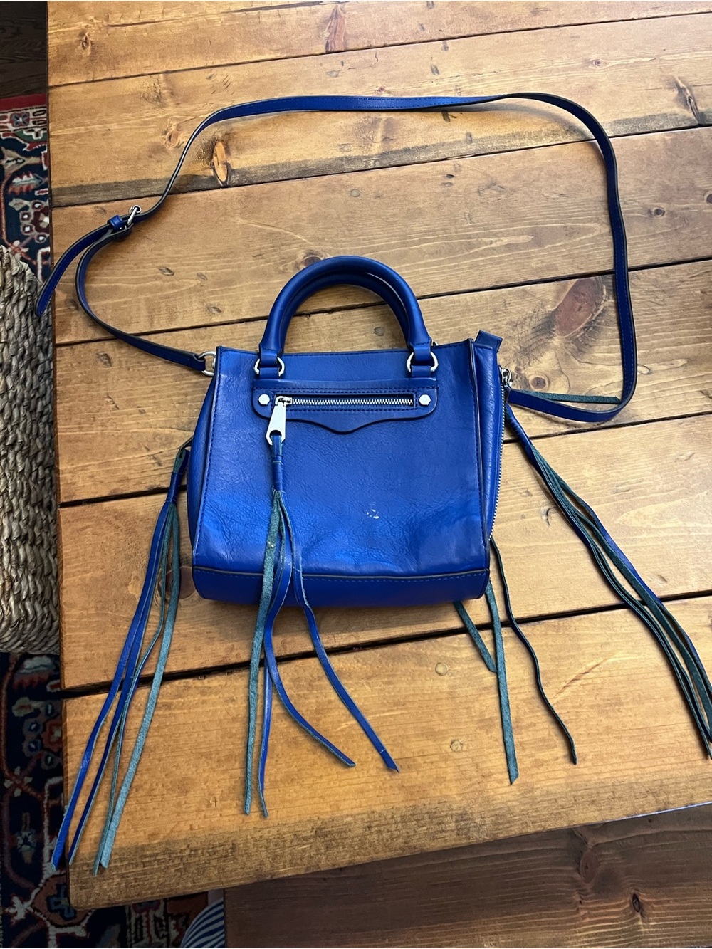 Rebecca Minkoff Fringe Accent Mini Crossbody Bag in Royal Blue